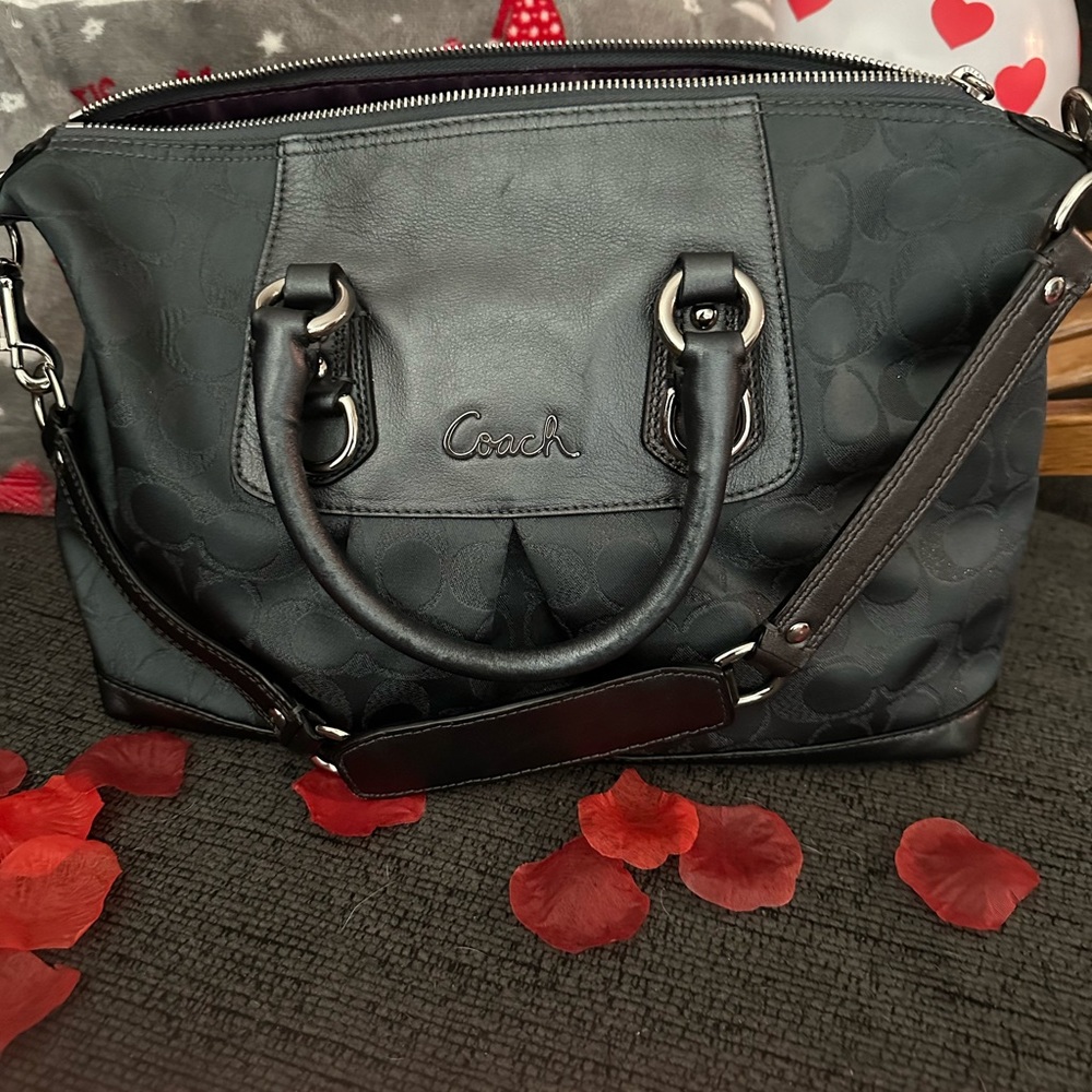 Dark grey Coach purse beautiful purple inside
